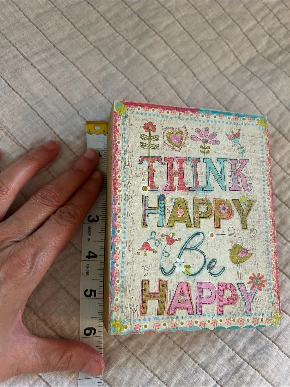 Natural life think happy be happy wall desk decor wood sign
